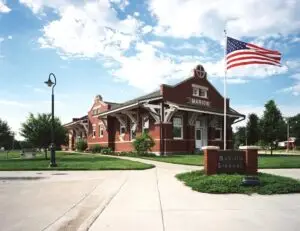 Marion City Library with American Flag