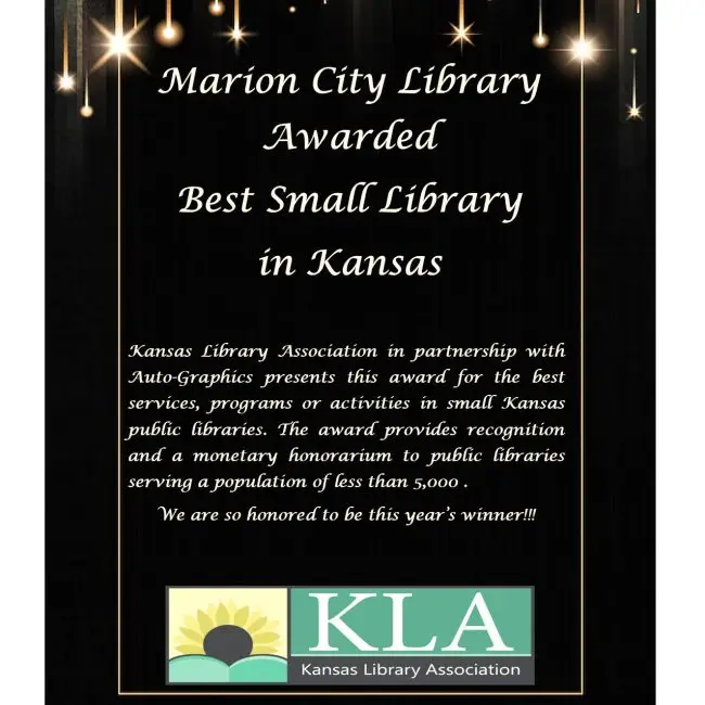 Award for Best Small Library in Kansas given by KLA